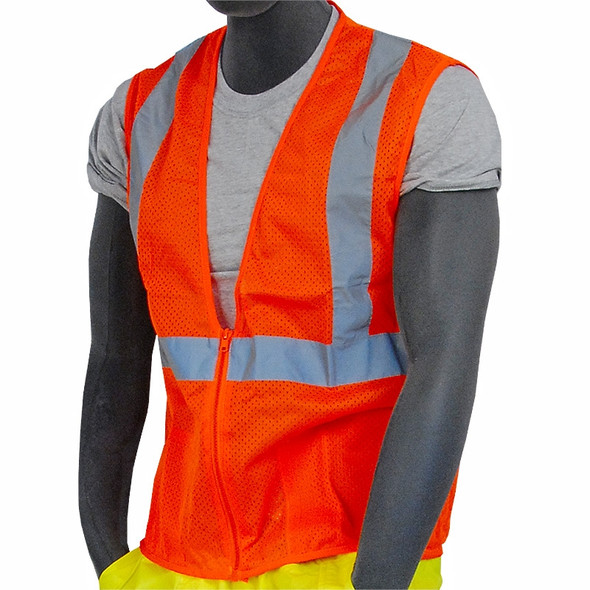 Majestic Class 2 Hi Vis Orange Mesh Safety Vest Zipper Front 75-3202